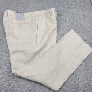 Bachrach Menswear 100% Linen Pants Size 44R 38W Tan C504 Straight Leg Trousers